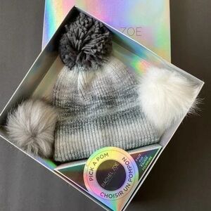 Rachel Zoe | Gray Space Dye Ombre Pick a Pom Winter Knit Cuffed Beanie Hat